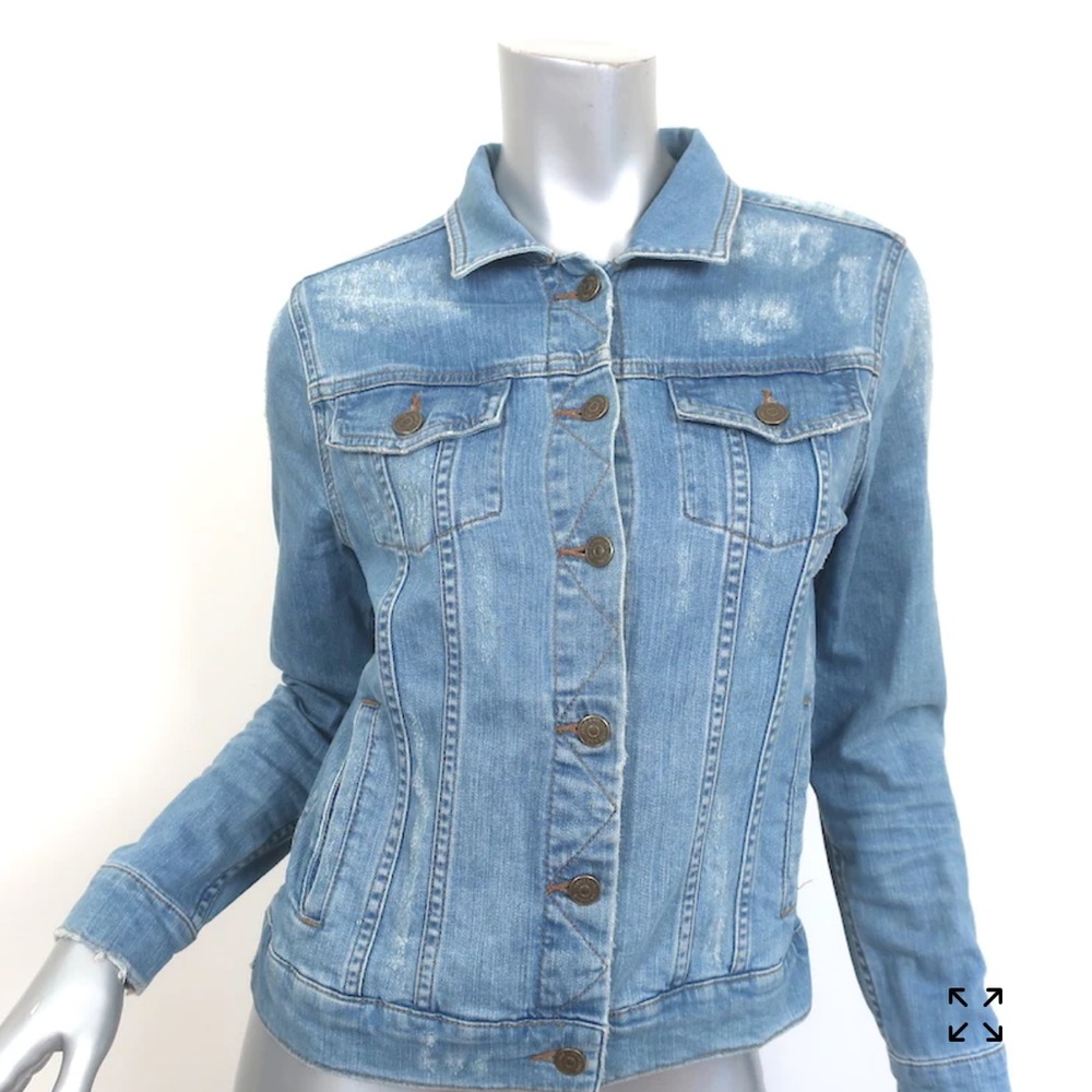 ANINE BING DISTRESSED DENIM JACKET LIGHT BLUE STRETCH COTTON SIZE SMALL